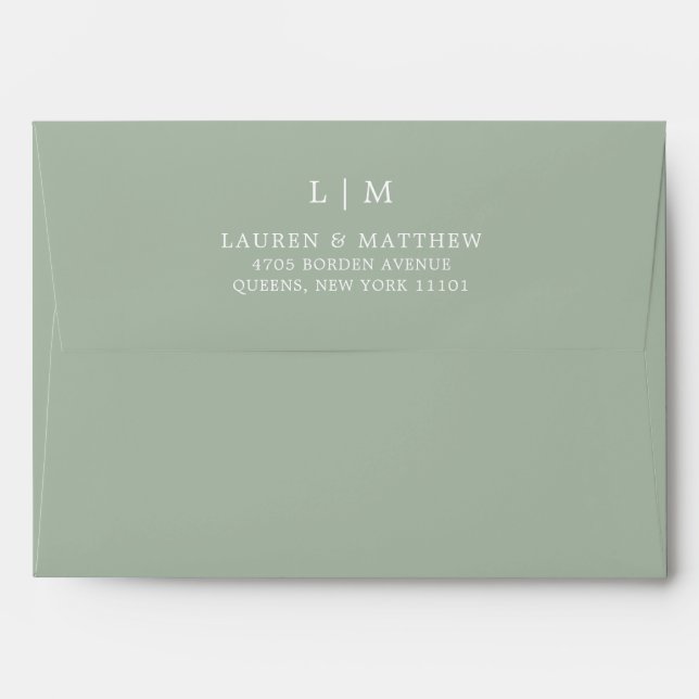 Simple Sage Green Monogram Elegant Wedding Envelope (Back (Top Flap))