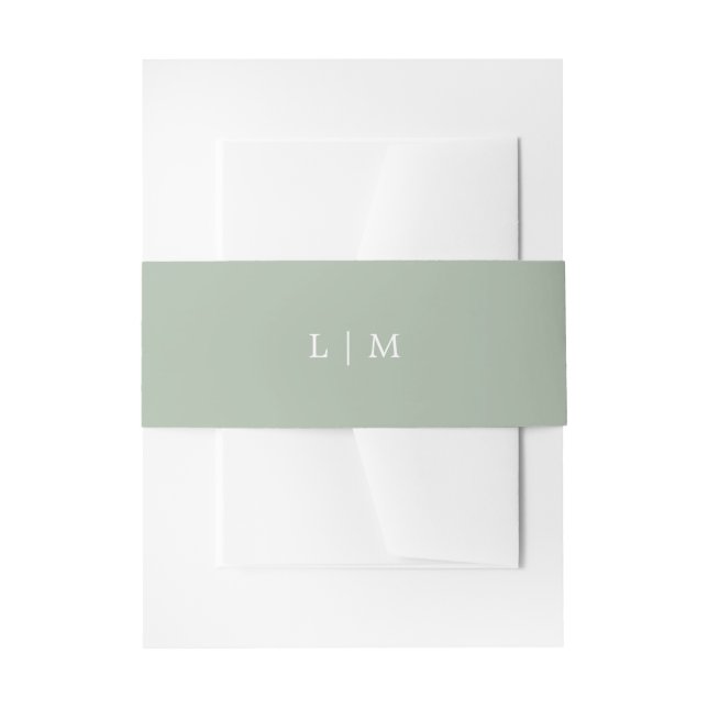 Simple Sage Green Monogram Elegant Wedding Invitation Belly Band (Front Example)