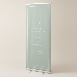 Simple Sage Green Monogram Elegant Wedding Retractable Banner