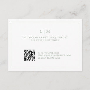 Simple Sage Green Monogram QR Code Elegant Wedding RSVP Card