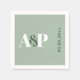 Simple Sage Green Monogram Typography Wedding Napkin