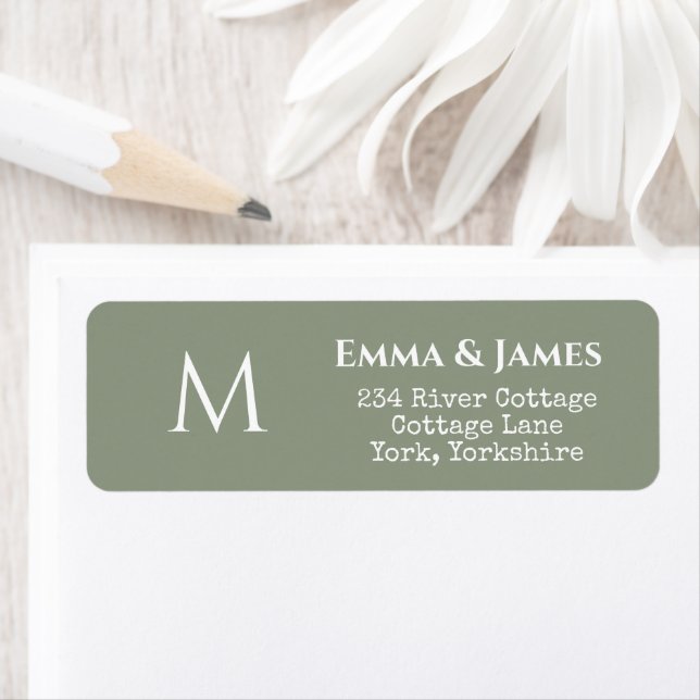 Simple Sage Green Monogram Wedding Return Address  (Insitu)
