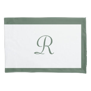 Simple Sage Green Name Monogram Pillowcase