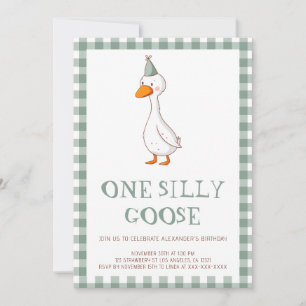 Simple Sage Green One Silly Goose 1st Birthday Invitation