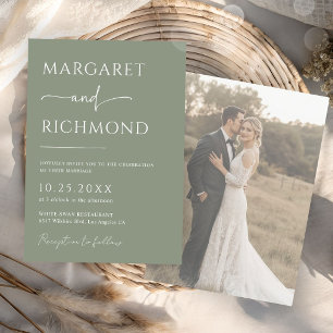 Simple Sage Green Overlay Photo Minimalist Wedding Invitation