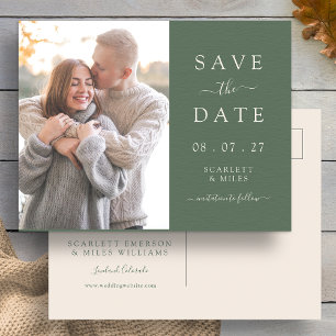 Simple Sage Green Photo Save The Date Wedding Announcement Postcard
