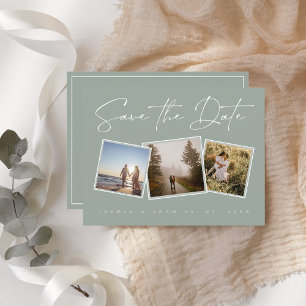 Simple Sage Green Photo Wedding Save the Date Announcement Postcard