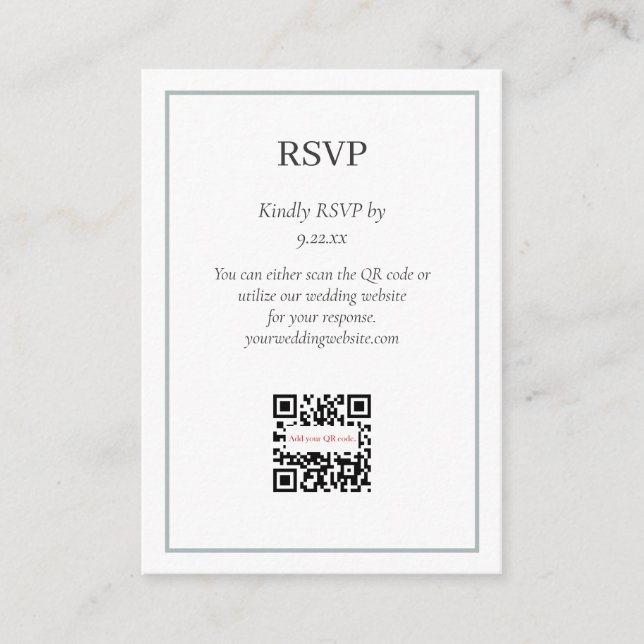 Simple Sage Green RSVP QR Code Option Enclosure Card (Front)