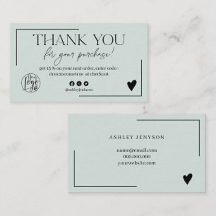 Simple sage green script order thank you business card
