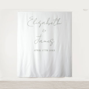 Simple Sage Green Script Wedding Photo Backdrop Tapestry