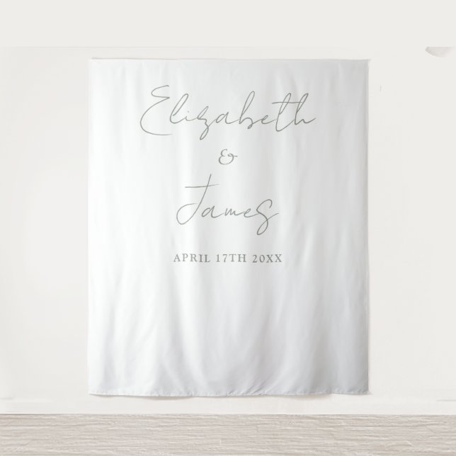 Simple Sage Green Script Wedding Photo Backdrop Tapestry (Front)