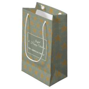 Simple Sage Green & Star Gold Christmas Small Gift Bag
