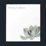 Simple Sage Green Succulent Plant Watercolor Notepad<br><div class="desc">Simple and modern notepad featuring a watercolor illustration of a sage green succulent plant. Customise this product by adding your name at the top.</div>