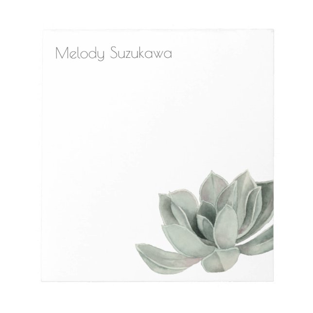 Simple Sage Green Succulent Plant Watercolor Notepad (Front)