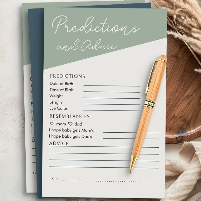 Simple Sage Green Tricolor Predictions and Advice (Predictions & Advice baby shower activity from my Tricolor Baby Shower Collection)
