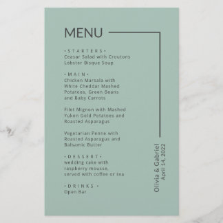Simple Sage Green Typography plain wedding menu