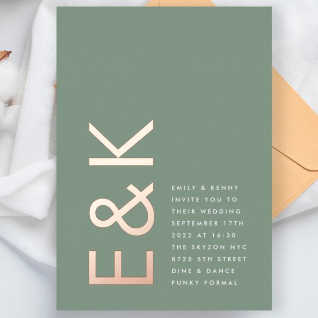 Simple Sage Green Ultra Monogram Wedding ROSE GOLD (Creator Uploaded)