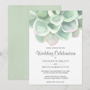 Simple Sage Green Watercolor Succulent Wedding Invitation