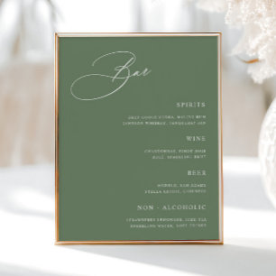 Simple Sage Green Wedding Bar Menu  Poster