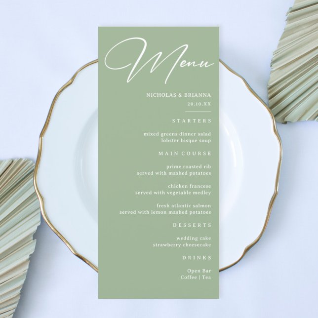 Simple Sage Green Wedding Menu (Creator Uploaded)