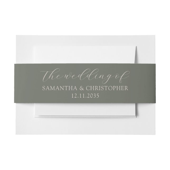 Simple Sage Green Wedding of Invitation Belly  Invitation Belly Band (Front Example)