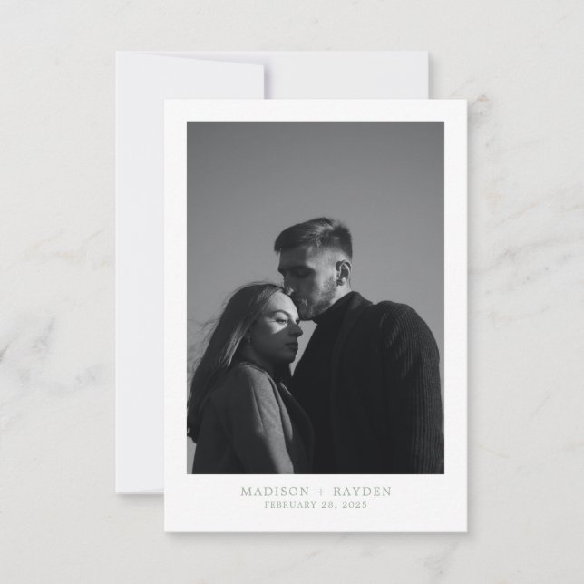 Simple Sage Green Wedding Photo Thank you Card (Front)