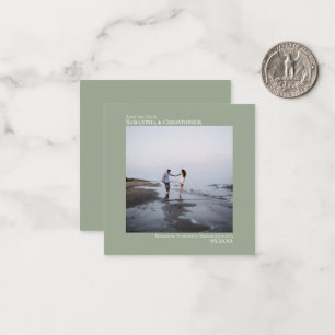 Simple Sage Green Wedding Save the Date Photo Mini Card