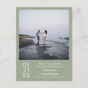 Simple Sage Green Wedding Save the Date Photo Postcard