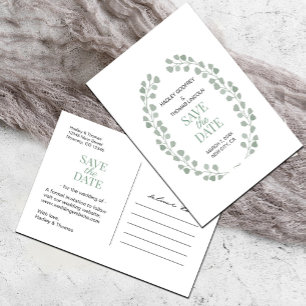 Simple Sage Green White Save the Date Announcement Postcard