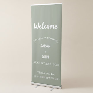 Simple Sage Green White Wedding Welcome Retractable Banner