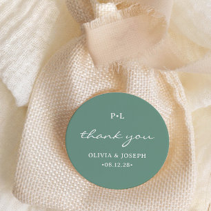 Simple Sage Green with Monogram Wedding Classic Round Sticker