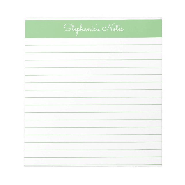 Simple Sage Lined Personalised Notepad (Front)