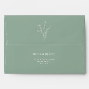 Simple Sage Rustic Floral Wedding Envelope