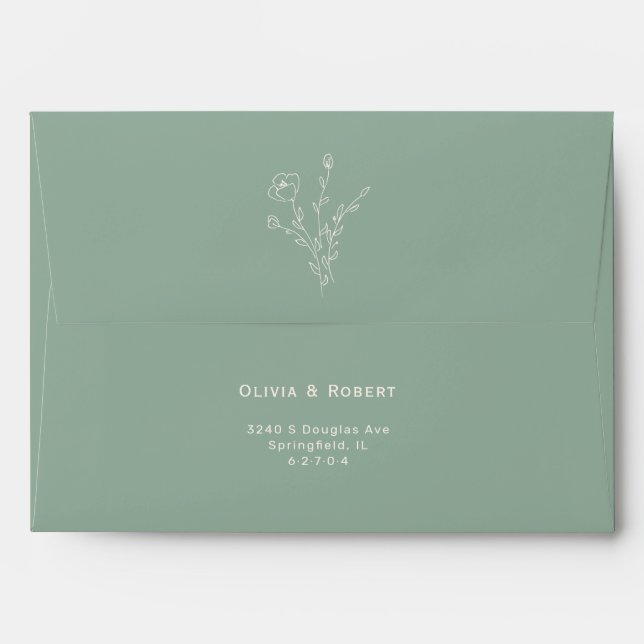 Simple Sage Rustic Floral Wedding Envelope (Back (Top Flap))