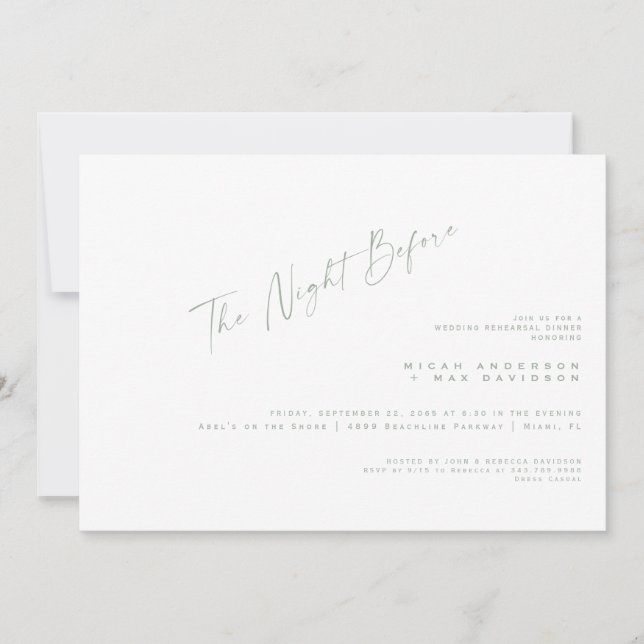 Simple Sage Text The Night Before Rehearsal Dinner Invitation (Front)
