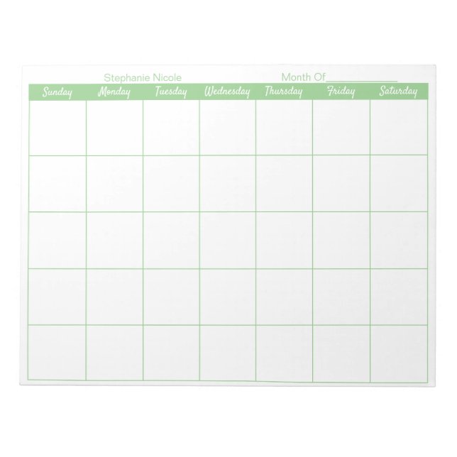 Simple Sage Thin Border Name Monthly Planner  Notepad (Front)