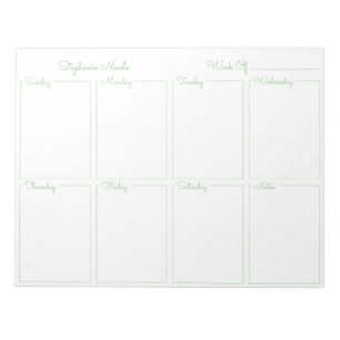 Simple Sage Thin Line Border Name Weekly Planner Notepad