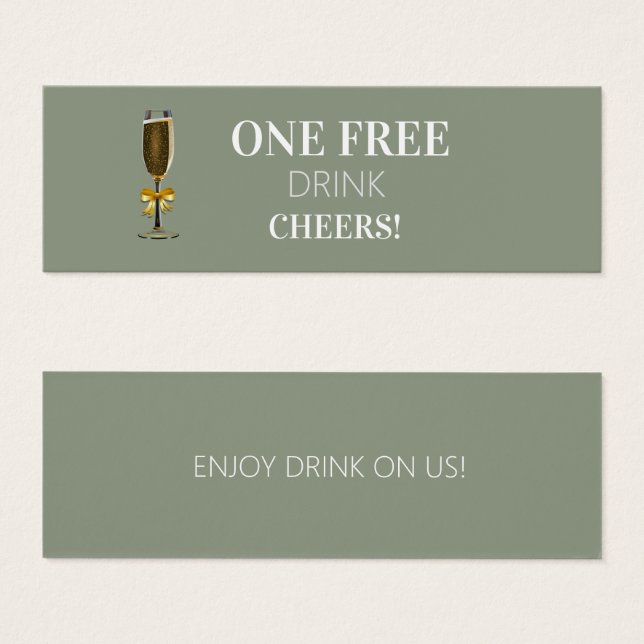 Simple Sage Wedding Free Drink Ticket Voucher  (Front & Back)