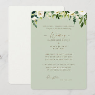 Simple Sage White Floral Bride Parents Wedding Invitation