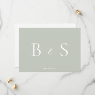 Simple Sage & White Monogram QR Code Save The Date