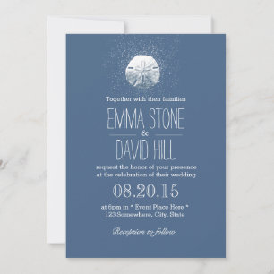 Simple Sand Dollar Navy Blue Beach Wedding Invitation