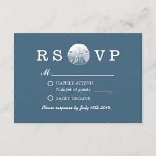 Simple Sand Dollar Navy Blue Beach Wedding RSVP