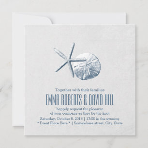 Simple Sand Dollar & Starfish Beach Wedding Invitation