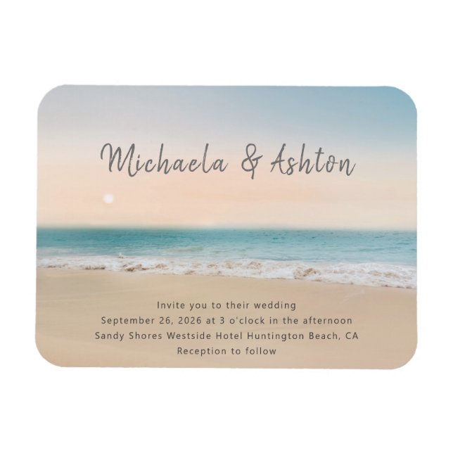 Simple Sandy Beach Wedding Invitation  Magnet (Horizontal)