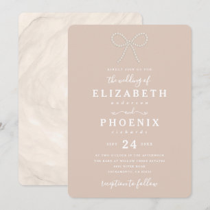 Simple Sandy Beige Pearl Bow Trendy Wedding Invitation