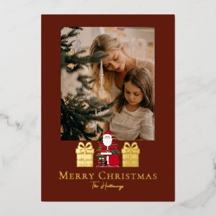Simple Santa Gifts Foil Holiday Card