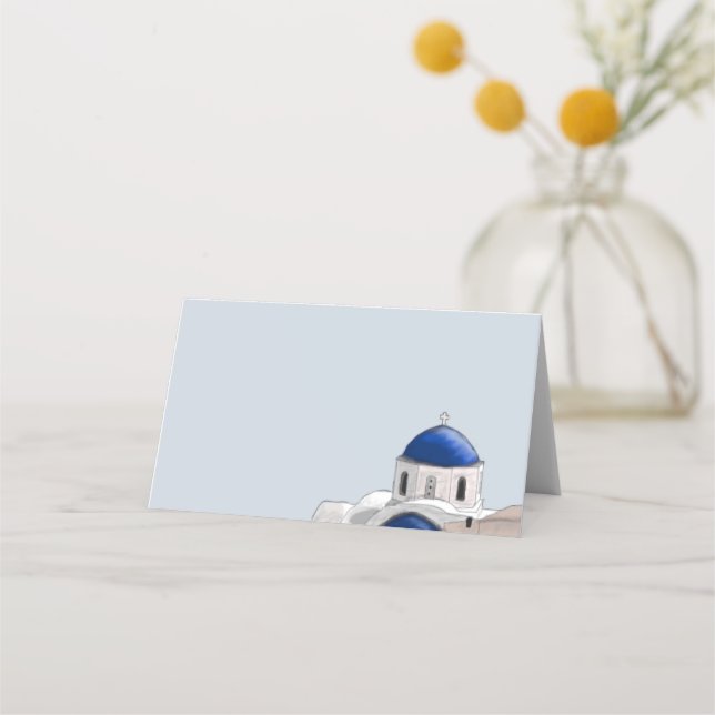 Simple Santorini Blue dome place card - Light Blue (Front)