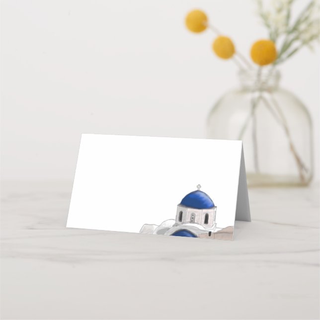 Simple Santorini Blue Dome place card - White (Front)