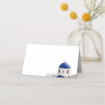 Simple Santorini Blue Dome place card - White