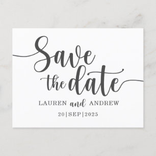 Simple Save the Date Black & White Wedding Postcard